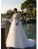 Long Sleeves Ivory Lace Tulle Bohemian Wedding Dress